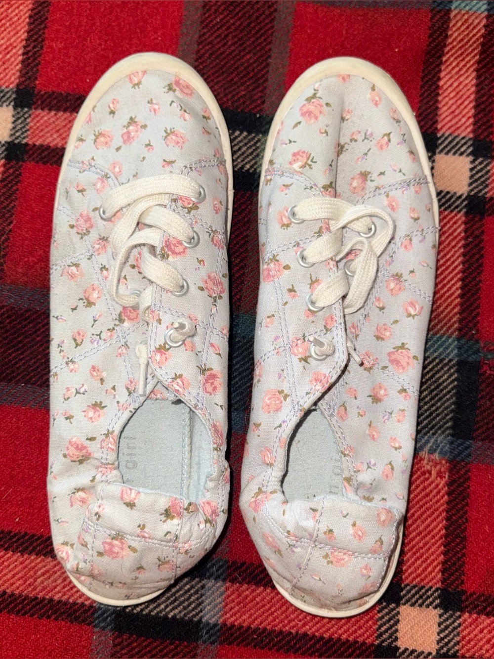 Madden Girl Light Blue Canvas Sneakers with Pink Floral Print